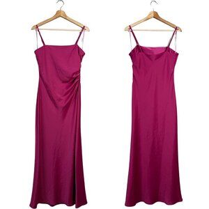 House of Harlow 1960 Satin Midi Slip Dress Women Medium Pink Slit Cocktail Party